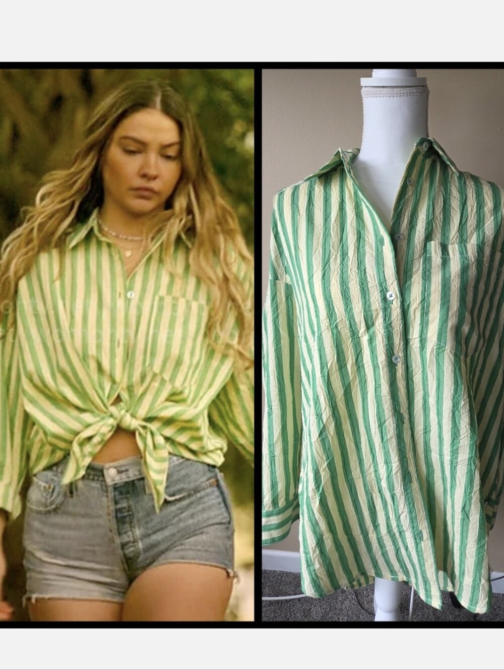 Sarah Cameron Netflix Outer Banks BDG Green Striped Button Down